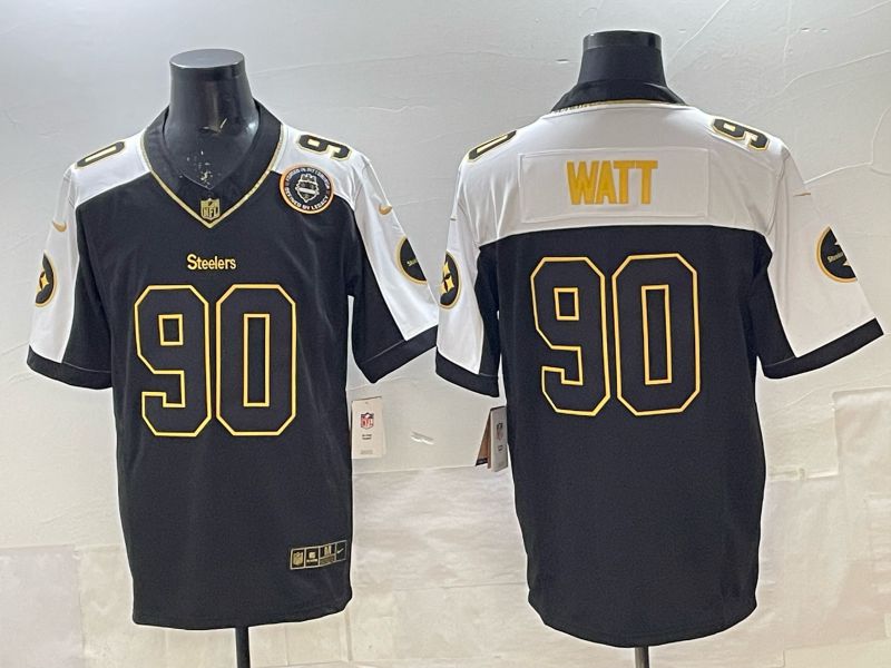 Men Nike 2025 Pittsburgh Steelers #90 Watt Black gold 3th generation Limited NFL Jersey 004